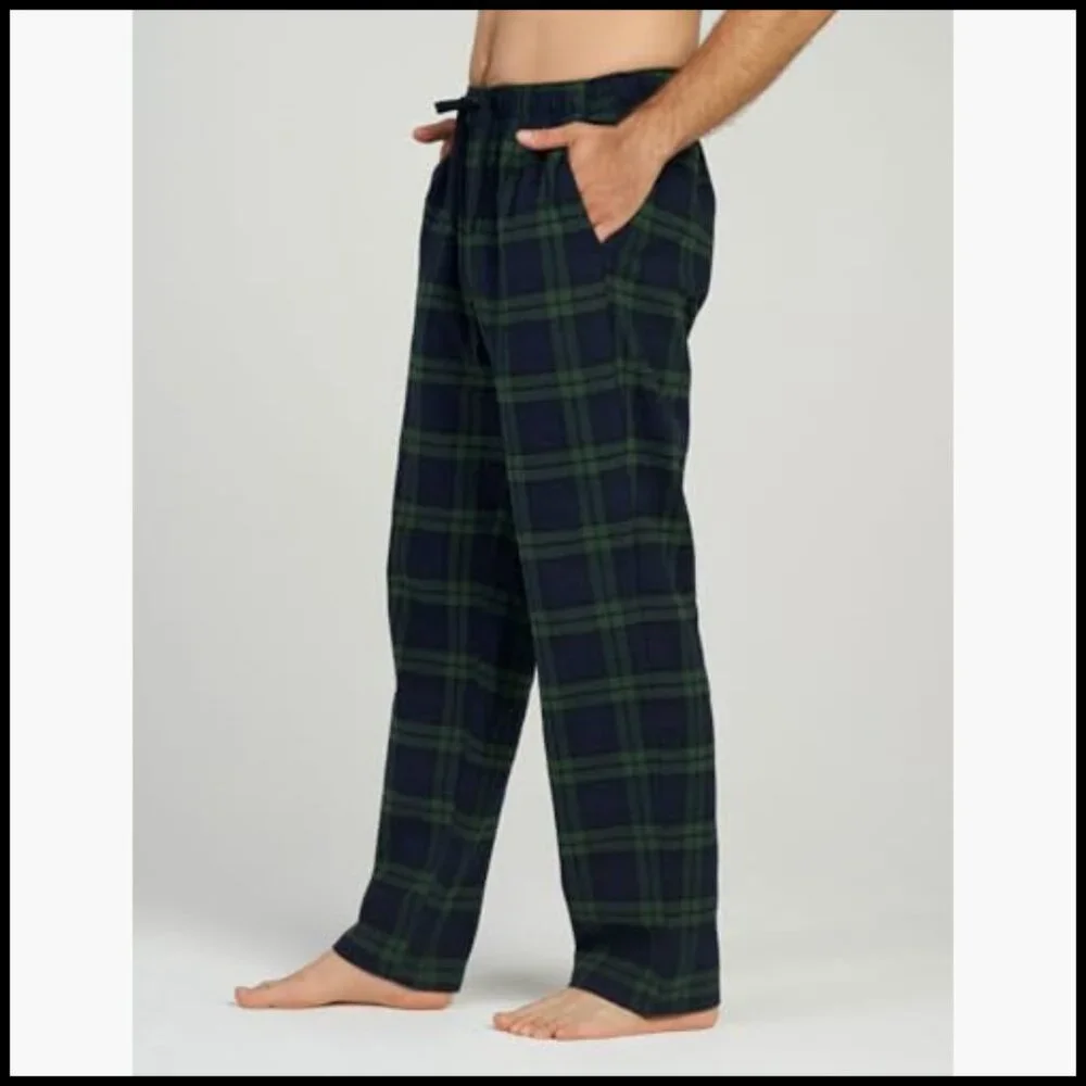 Cotton Flannel Pajama Pants with Drawstring and Pockets